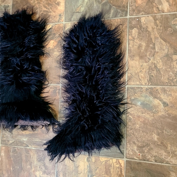 Black Furry Knee High BOOTS - Picture 3 of 5